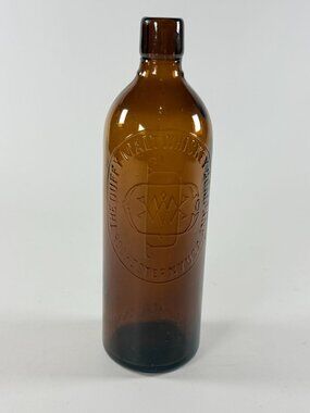 Antique Duffy Malt Whiskey Co. Amber Glass Bottle Embossed 1/5 Gallon Rochester